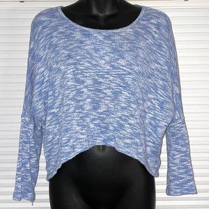 GB Blue Heather loose fit baggy sweater cropped front split back Womens Small